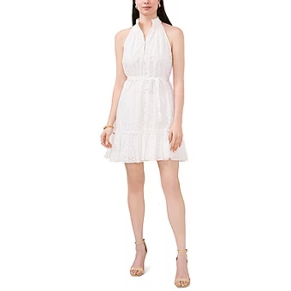 White Eyelet Dresses Sam And Jess Sleeveless Fit Flare tie front Summer Dress L - Picture 1 of 10